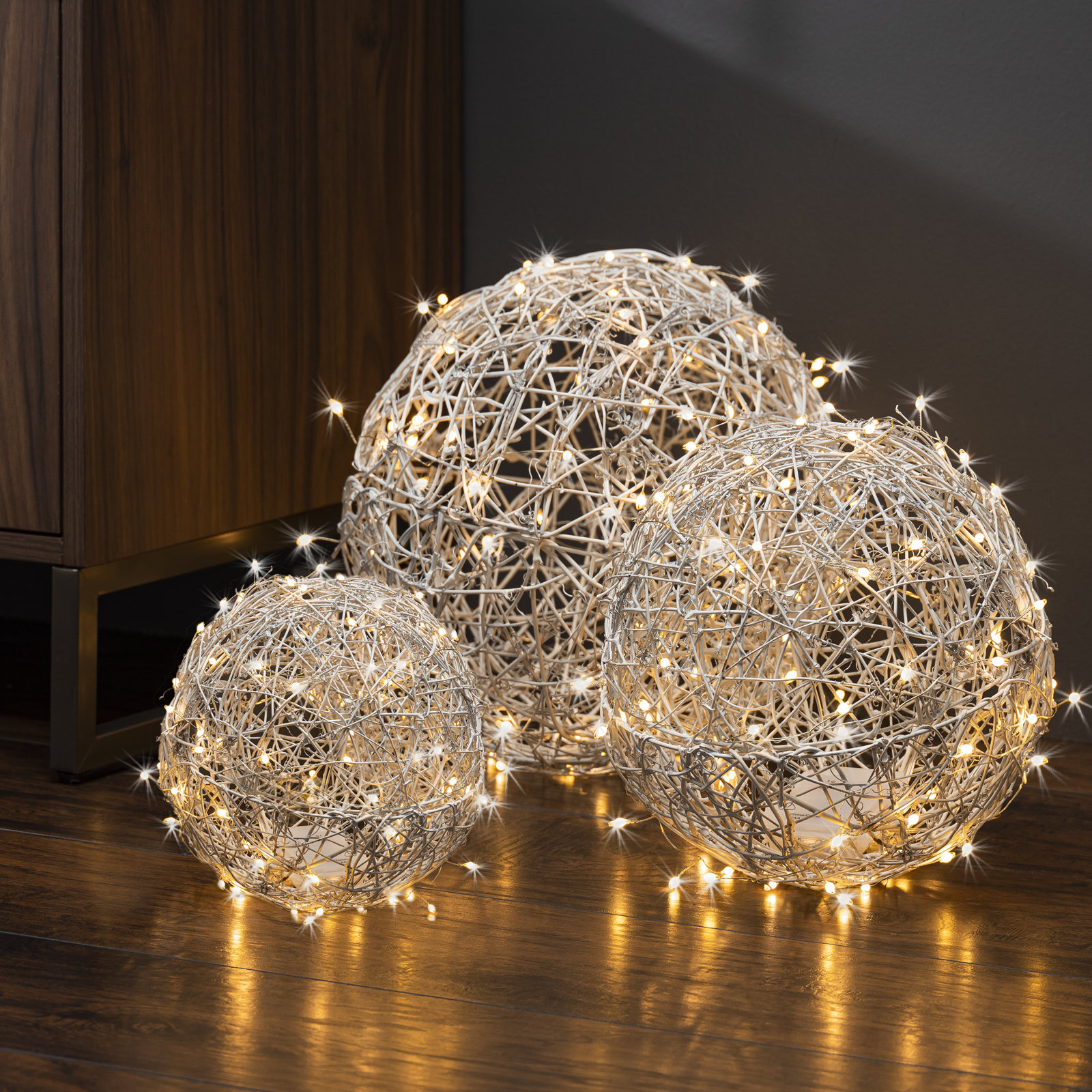 Battery-Operated White LED Vine Ball Set