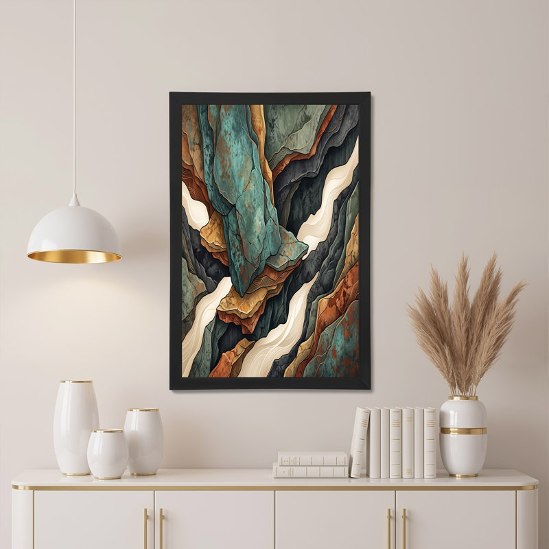 Art mural sur toile bleu sarcelle et rouille, H 12 po x l 18 po