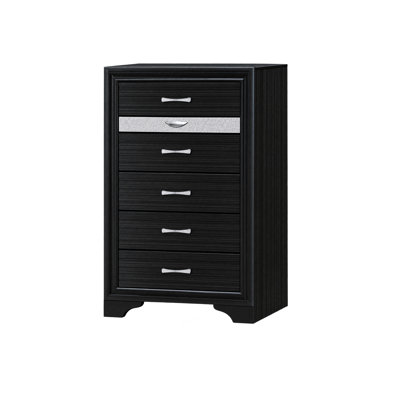Ensemble de chambre à coucher Queen, noir et gris, 4 pièces avec table de chevet, commode et chiffonnier