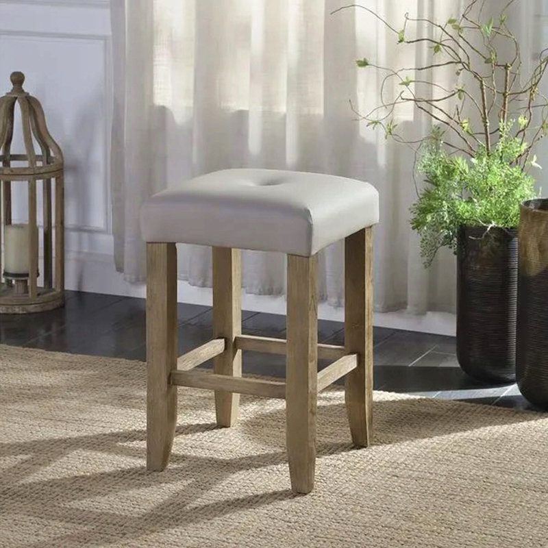 Ensemble de 2 tabourets de comptoir rembourrés en cuir PU gris et chêne
