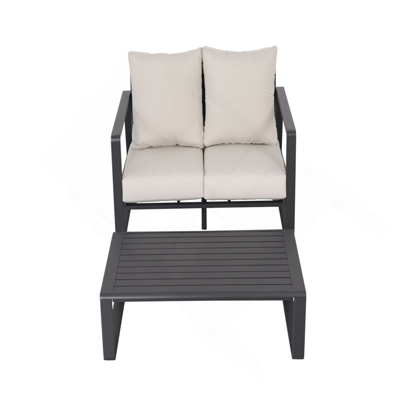 Canapé double + table basse rectangulaire, Beige, Black
