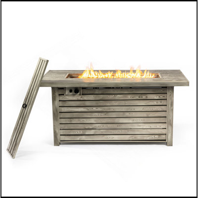 54" Propane Gas Fire Pit Table, 50000 BTU Rectangular Steel Fire Pit With Imitation Wood Grain Finish For Outside Patio Deck Garden Courtyard-Light Beige