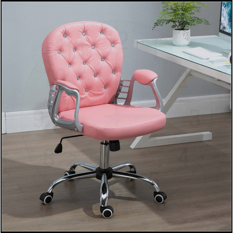 Chaise de bureau confortable en similicuir avec capitonnage à boutons, accoudoirs rembourrés, hauteur réglable et roulettes pivotantes pour une utilisation optimale de l'espace de travail