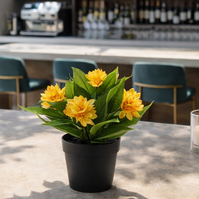 Plastic, Silk Freesia Arrangement in Pot, Yellow