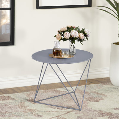 Table d'appoint contemporaine grise avec base en métal et plateau rond à finition grattée durable pour les maisons