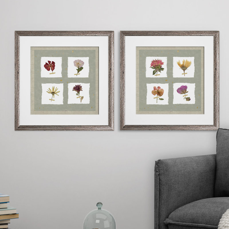 " Pressed Blooms I " 2 - Pieces, Brown Framed