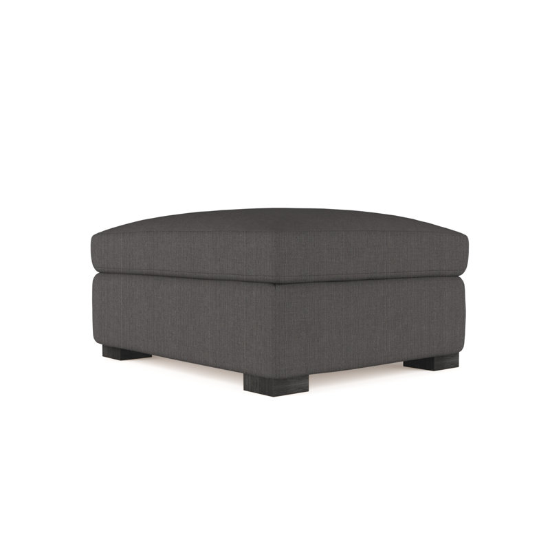 Horatio Upholstered Ottoman, Box Weave Linen Graphite, Ebony