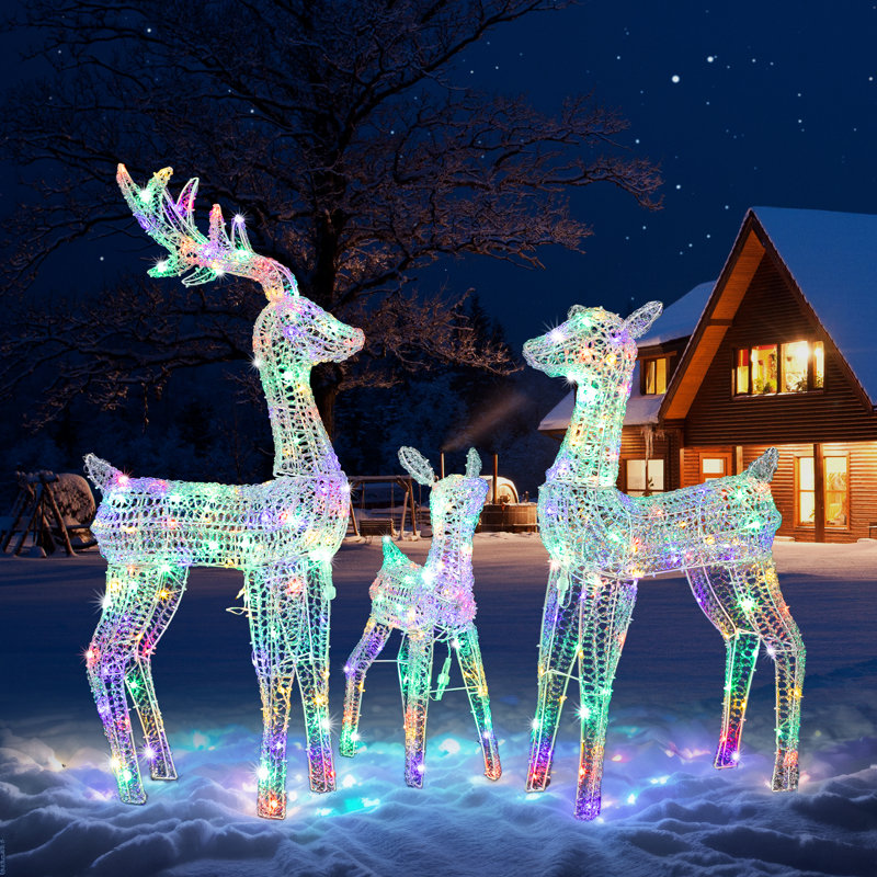 Ensemble de 3 décorations extérieures multicolores pour famille de rennes de Noël