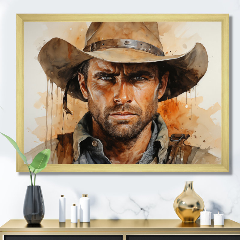 " Cowboy Beneath The Wide ", 16" H x 32" W x 1" D, Gold Single Picture Framed