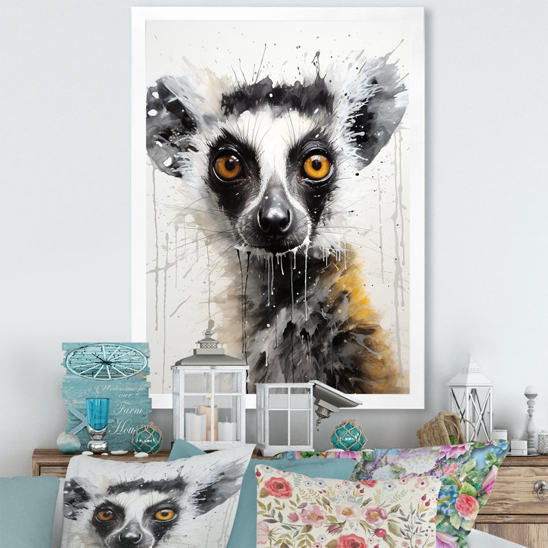 «Curious Meercat Portrait», reproduction sur toile, Cadre simple blanc, H 32 po x l 16 po x P 1 po