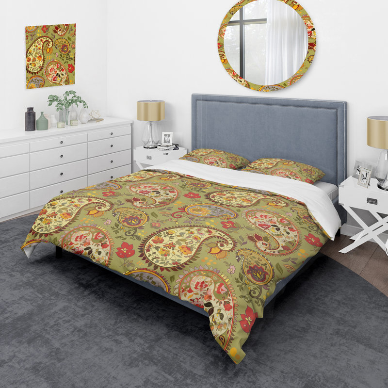 Cachemire vert floral - ensemble de housse de couette abstrait - microfibre de polyester