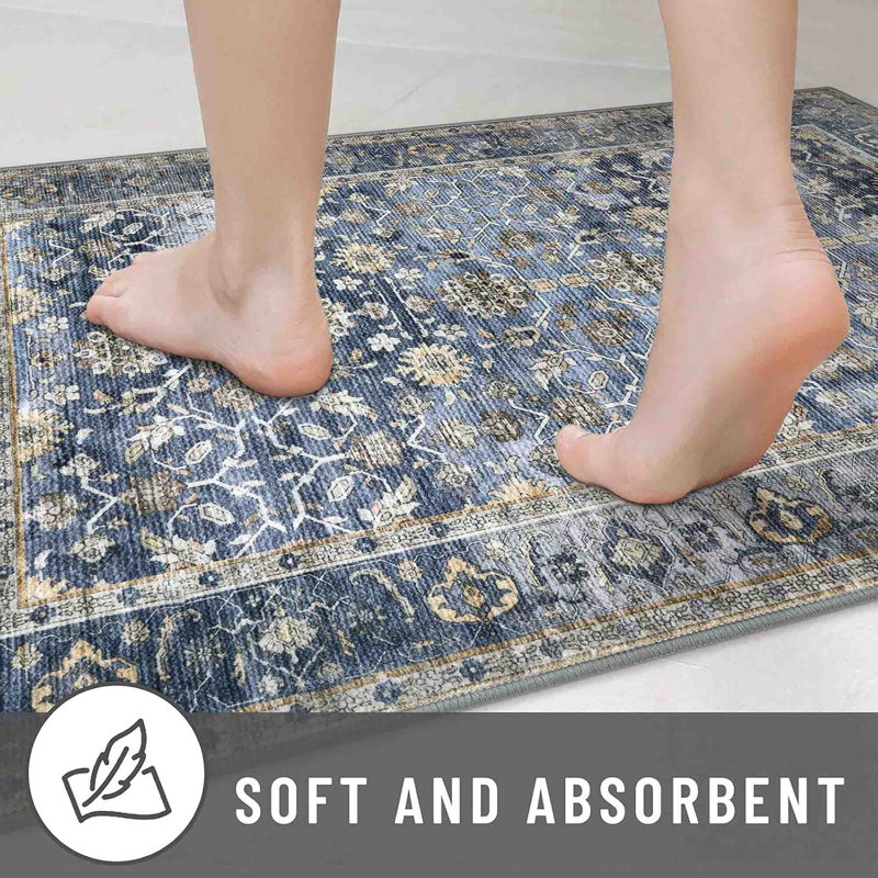 Tapis de cuisine lavables antidérapants, Bleu / gris / beige