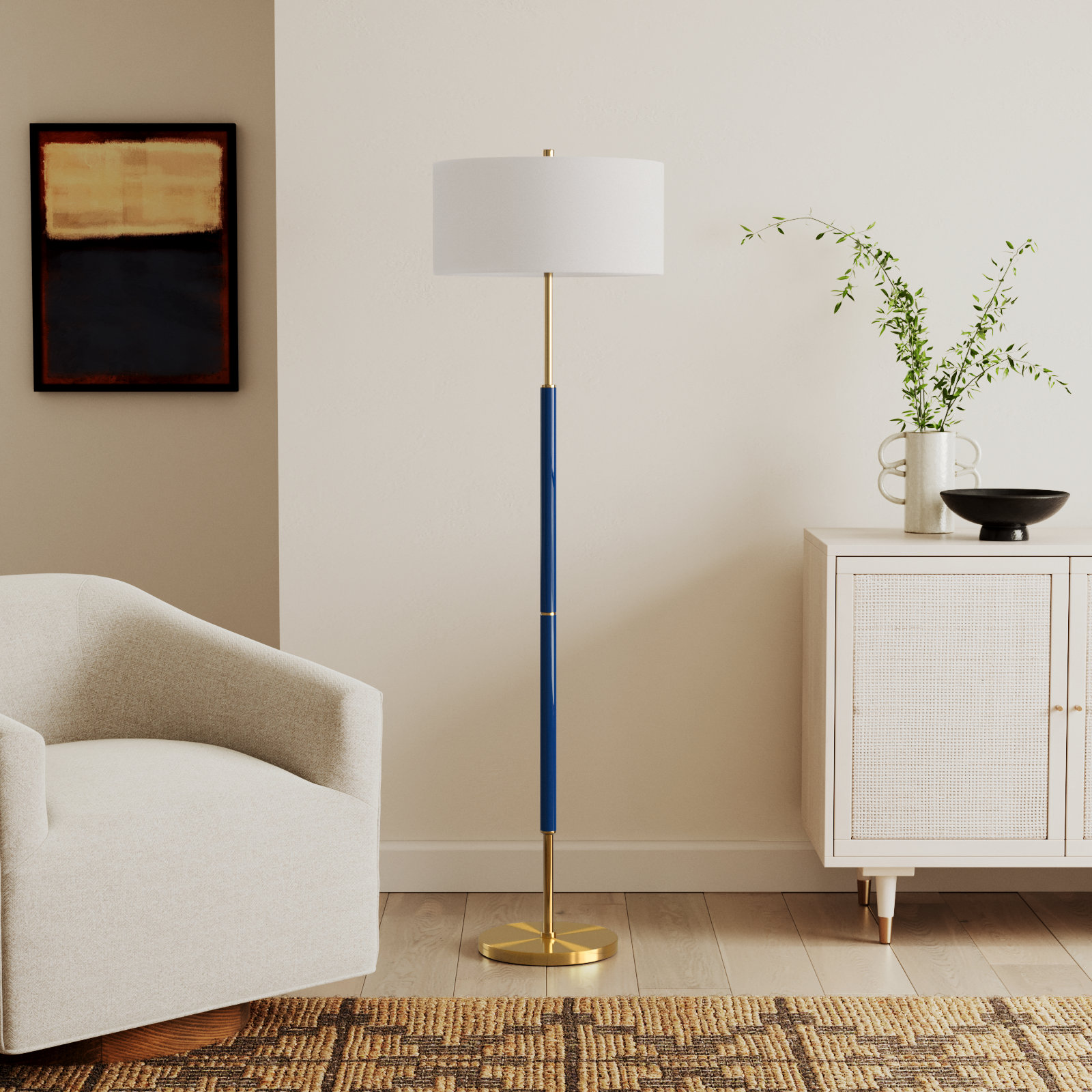Olie 61" Floor Lamp, Blue/Brass