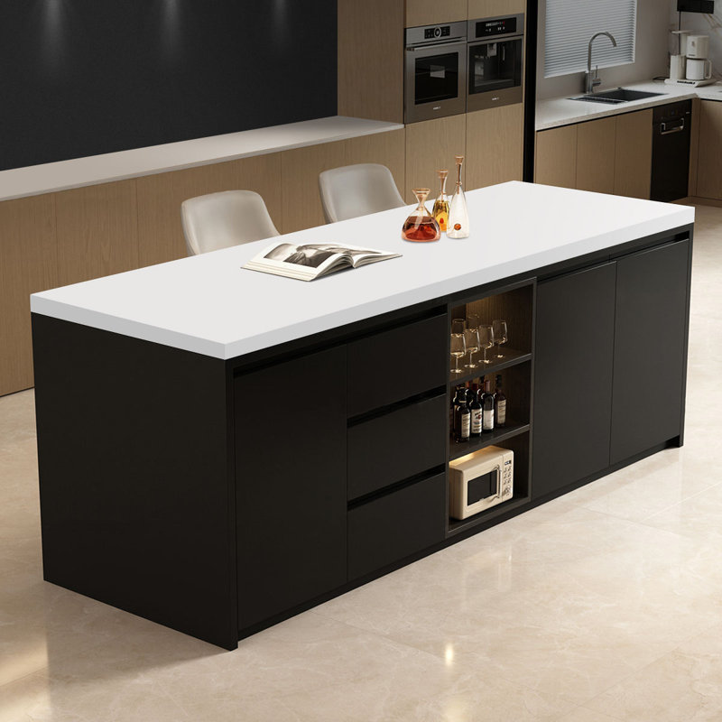 94.49-Inch Kitchen Island with Marble Surface, White