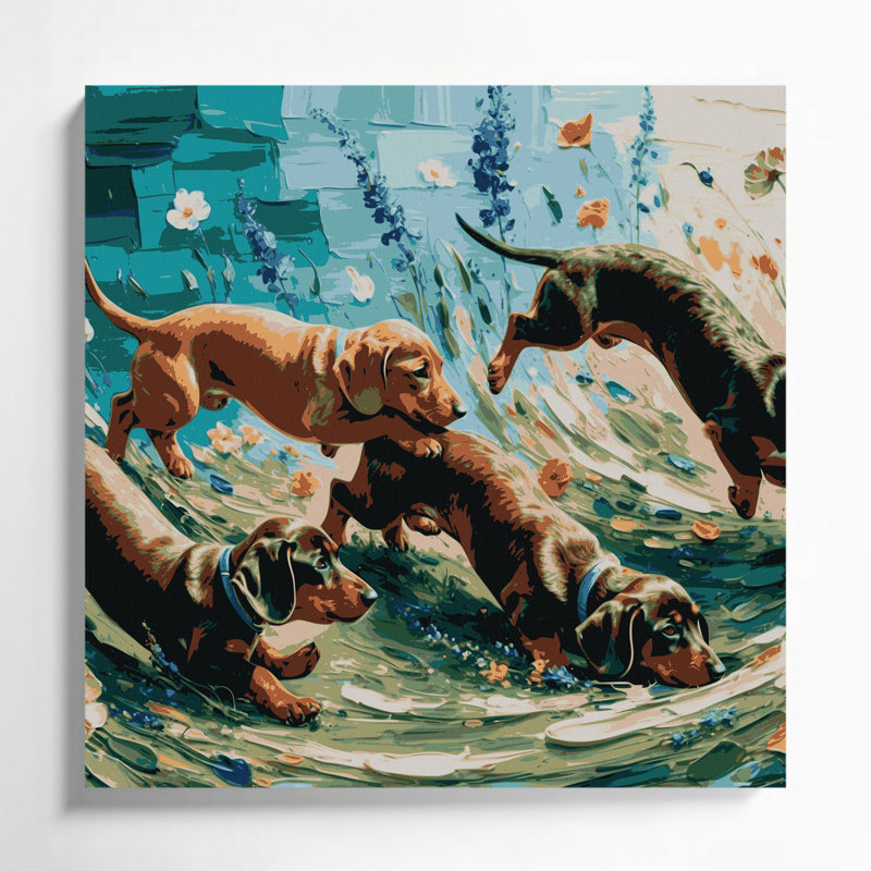 Chiens, teckel gris, art mural sur toile, H 12 po x l 12 po