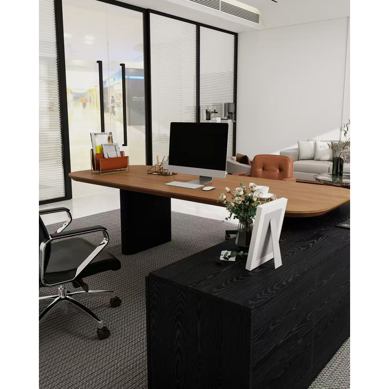 Solid Wood L - shaped Desk/Office Desk with Side Cabinet, 29.53" H x 86.61" W x 70.87" D