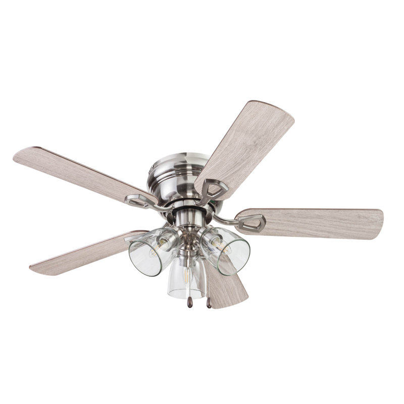 Renton 42'' Ceiling Fan with Light Kit, Brushed Nickel with Light Oak/Gray Oak Blades