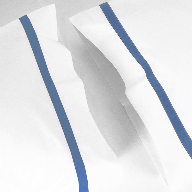 Striped 100% Cotton Percale Pillowcases Open Pillowcases Set, Sea Blue, King