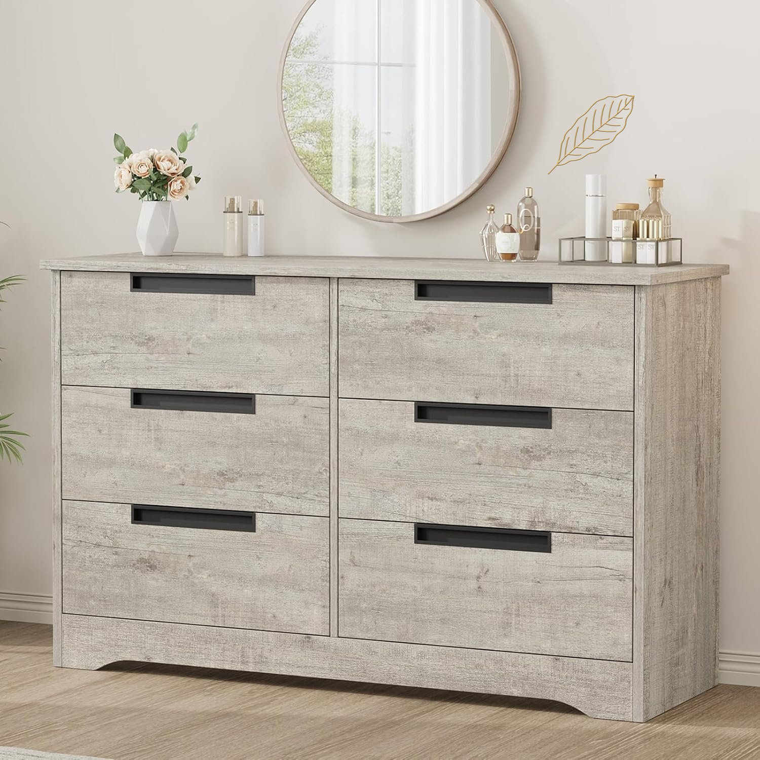 Winston Porter 6 Drawer Dresser for Bedroom, Natural Modern Double ...