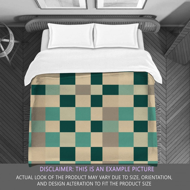 Machine Printed Comforter, Twin Extra Long Comforter, Turquoise/Beige Checkered