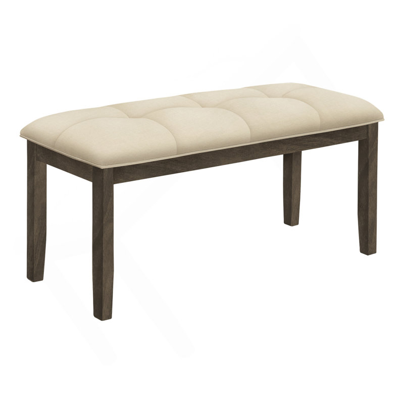 Bench, 44" Rectangular, Dining Room, Entryway, Kitchen, Hallway, Upholstered, Wood, Cream Fabric, Grey Wood, Transitional