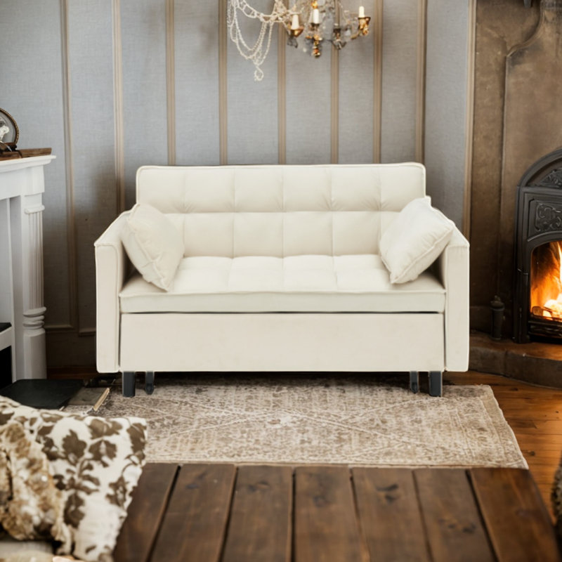 Canapé-lit en velours 55 po Jaydeen, Velours beige