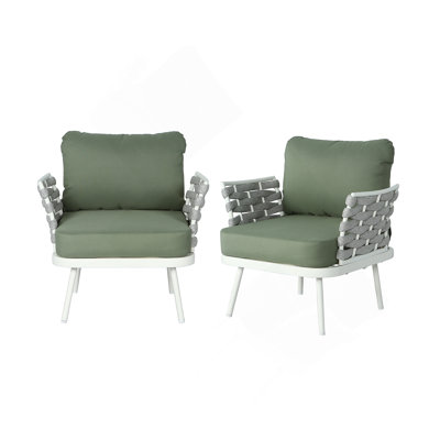 Ensemble de 2 fauteuils club en acier, blanc cassé et vert