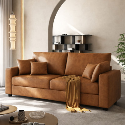 69” Air leather Loveseat Sofa, Mid Century Modern Decor  Love Seat Couch