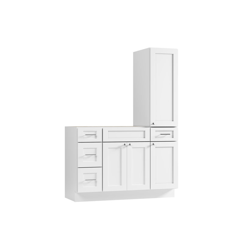 Disar 51'' Single Bathroom Vanity With Right Tall Linen Cabinet Dovetail Solid Wood Drawer Base Only, White