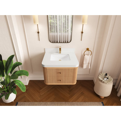 Hampton Floating Oak 30 In. W X 22 In. D Single Sink Bathroom Vanity In Dark Natural With 2 In.