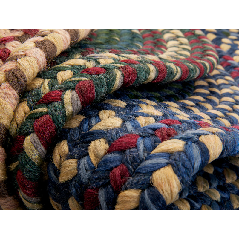 Tapis bleu tressé à motif géométrique Shyla, Rond 10 pi