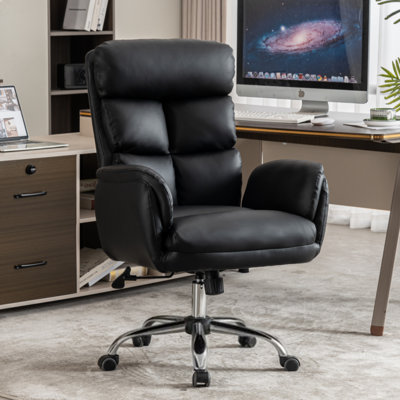 Fauteuil de direction ergonomique en similicuir capitonné avec accoudoirs rembourrés