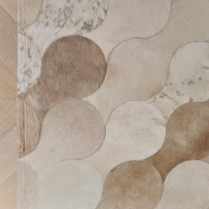 Art Hide X Greg Natale Cowhide Block Print Area Rug in Cream, Rectangle 9' x 12'