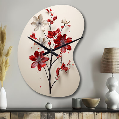 Red Beige Minimalisme Essence de fleur rouge - Minimalisme, horloge asymétrique en métal