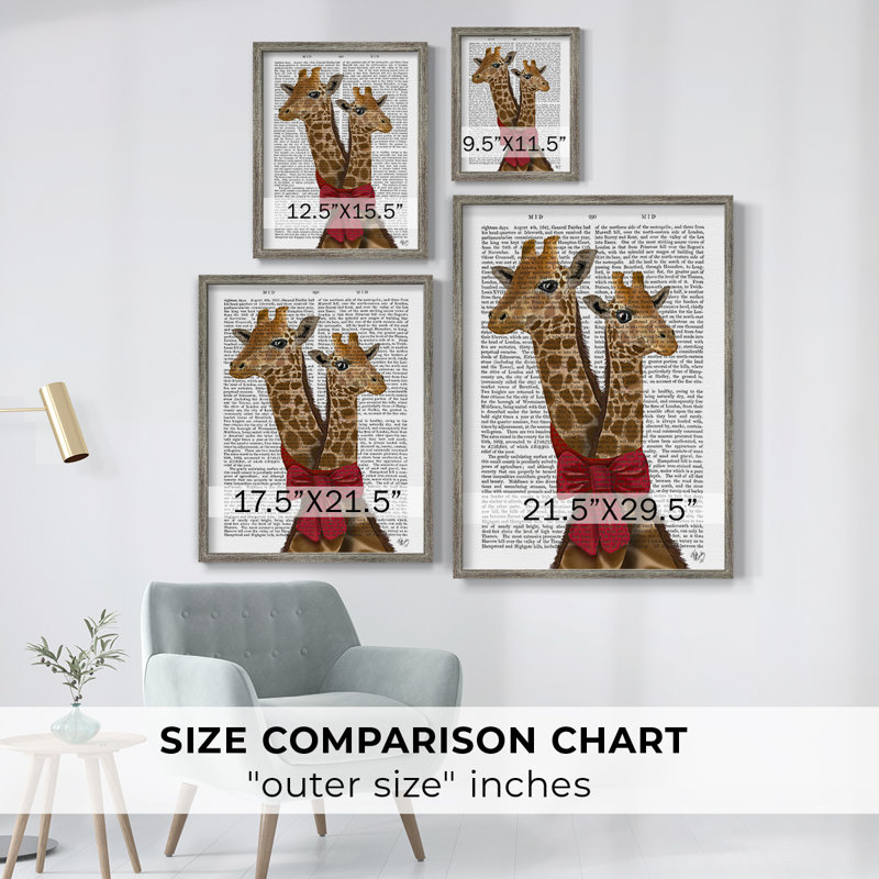«Giraffes and Bow», reproduction encadrée, H 11 po x l 9 po