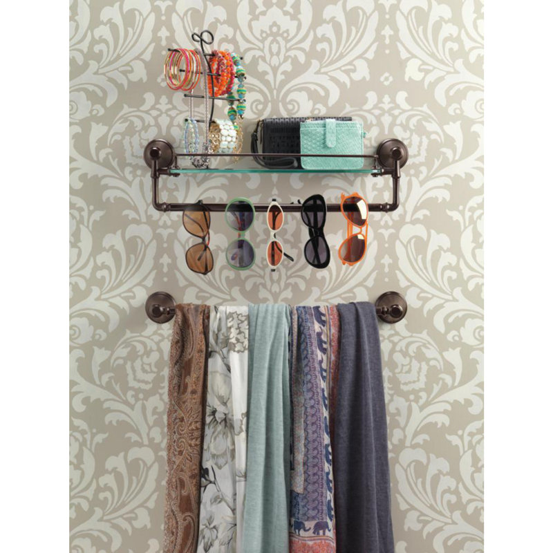 Cassidy 18 in. Glass Shelf with Towel Bar, Venetian Bronze, 5.7" H x 24" W x 6" D