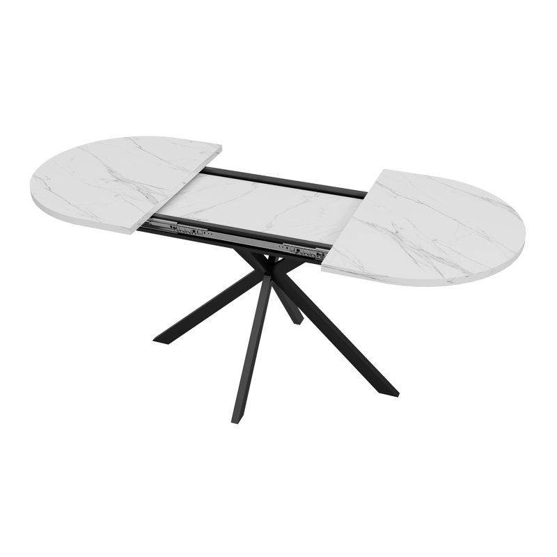 Extendable Oval Dining Table, 120-160cm Kitchen Table with Black Spider Legs, Seats 4-6, White