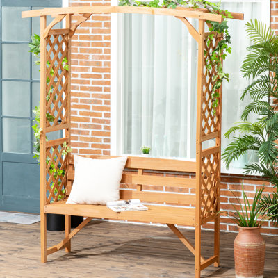 Banc en bois brun à 3 places avec arche, pergola et 2 treillis pour la décoration de jardin, supportant 528 lb, l 63 po x P 19,75 po H