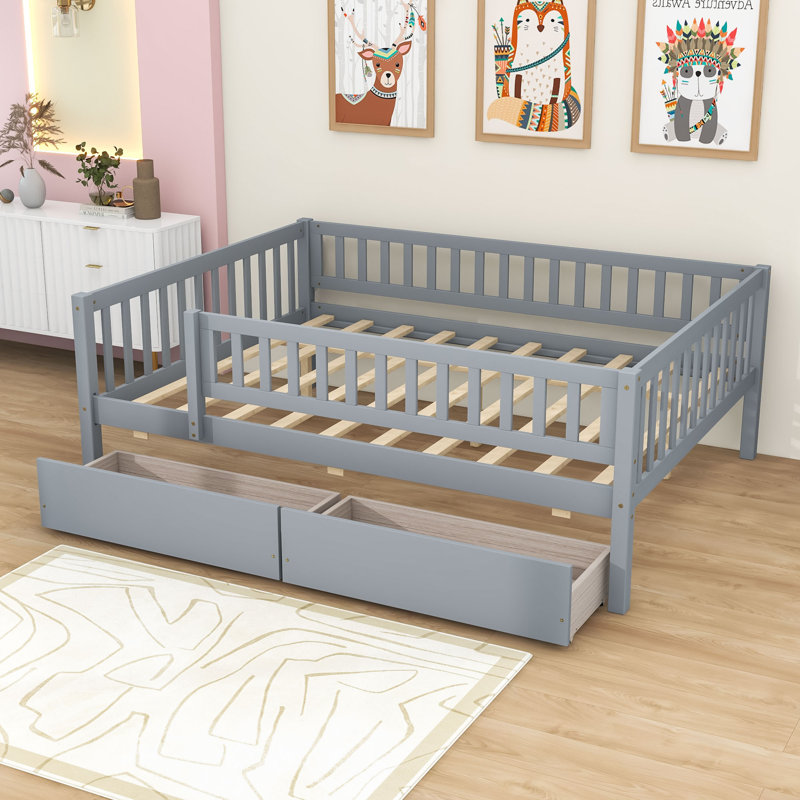 Wooden Daybed with Underbed Storage Drawers, Gray, Full / Double