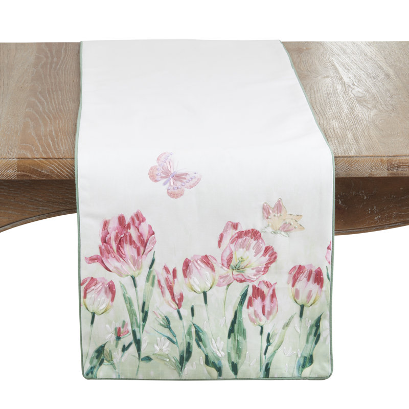 Floral Butterfly Table Runner – Decorative Non-Reversible Lined Table Runner for Dining Table, 16"x72"