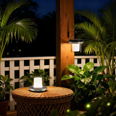 Ember LED Solar Powered Table Lamp, 5200mAh Battery Operated with USB-C Charging Port Fingertip Touch Dimming On/Off and Lantern Mode 2.5W 140 Lumens 3-CCT 2700K-3500K-4000K in Black with Satin Nickel