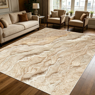 Tapis texturé en travertine ondulé de 1 pièce pour le salon, doux et confortable, convient à toutes les saisons, facile à entretenir, tapis de sol intérieur lavable à la machine, sous la table de ferme convenant à une entrée, une chambre à coucher, une salle à manger, un bureau à domicile,