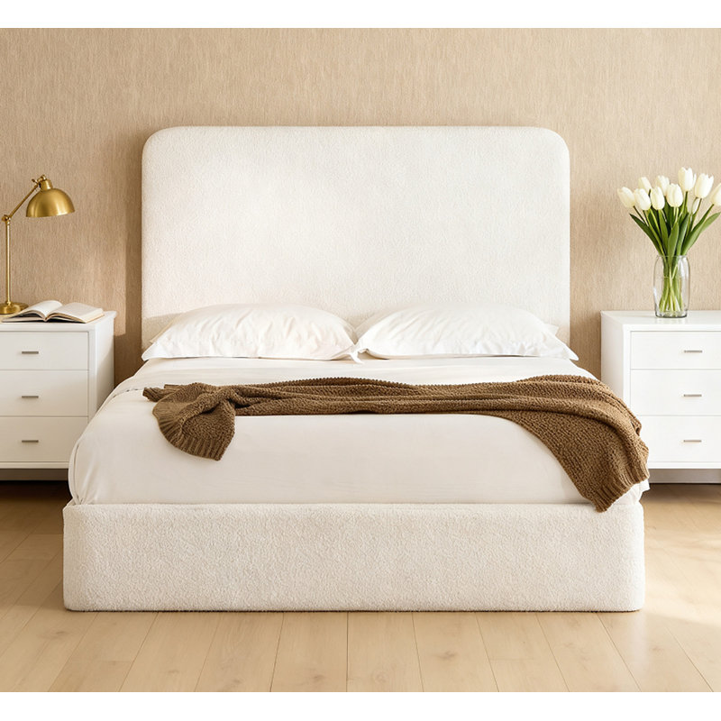 52" High Headboard Upholstered Bed, Ivory-Canter
