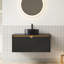 Meuble-lavabo et lavabo 36 po, armoire de rangement flottante murale en contreplaqué, portes doubles en sergé avec garniture en métal, vasque ronde en céramique noire avec motif en pierre et plateau en pierre frittée noire, noir