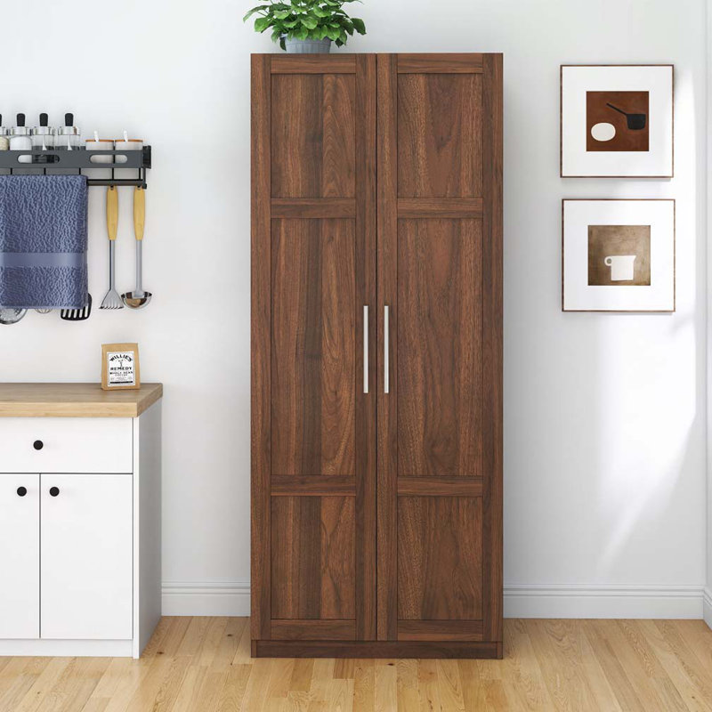 Armoire de cuisine avec 2 portes et 3 cloisons pour séparer 4 espaces de rangement, Noyer