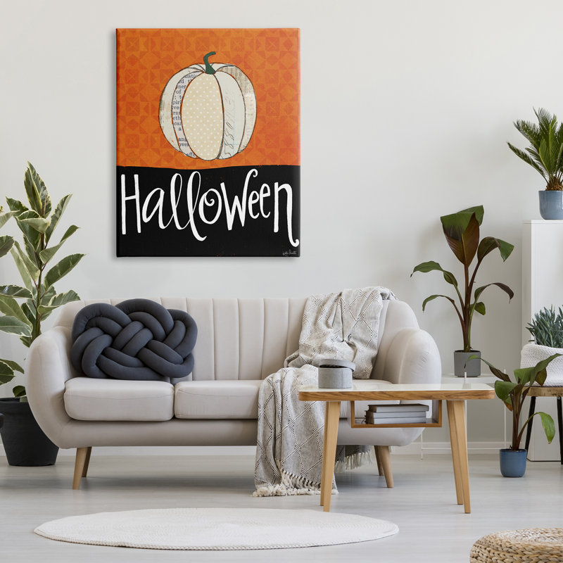 Fête d'Halloween à motif festif de citrouille - impression sur bois, H 48 po x l 36 po x P 1,5 po, Toile tendue