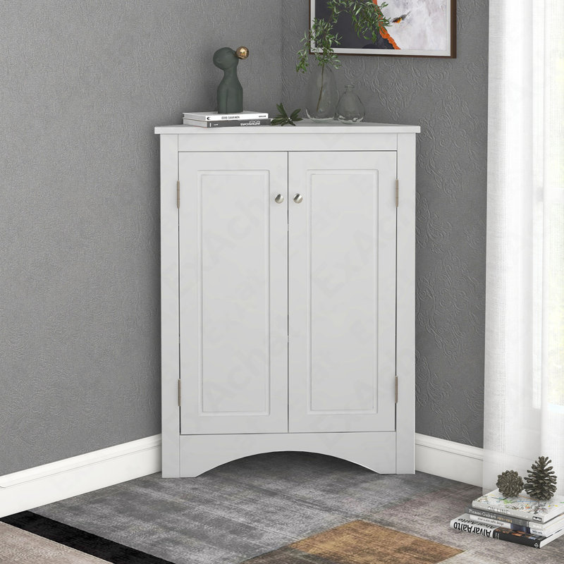 White Triangle Bathroom Storage Cabinet With Adjustable Shelves, Freestanding Floor Cabinet For Home Kitchen, White