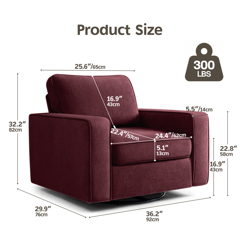 36.2" Wide Upholstered Swivel Accent Armchair, Merlot Fabric