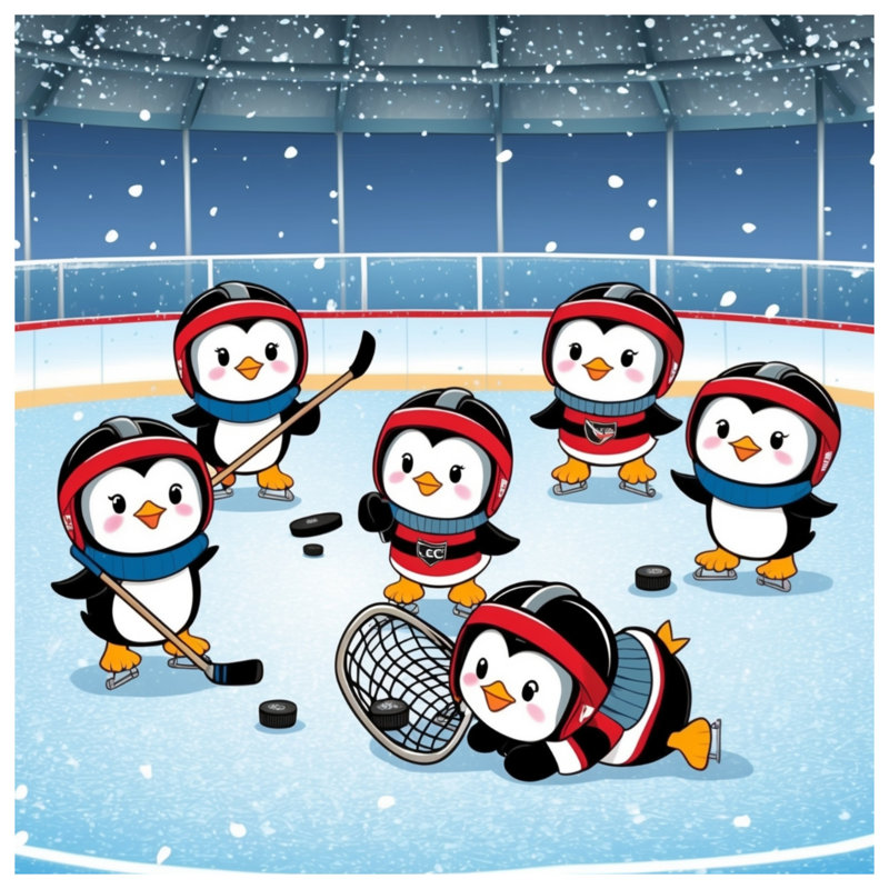 Édredon pingouins jouant au hockey, Lit simple