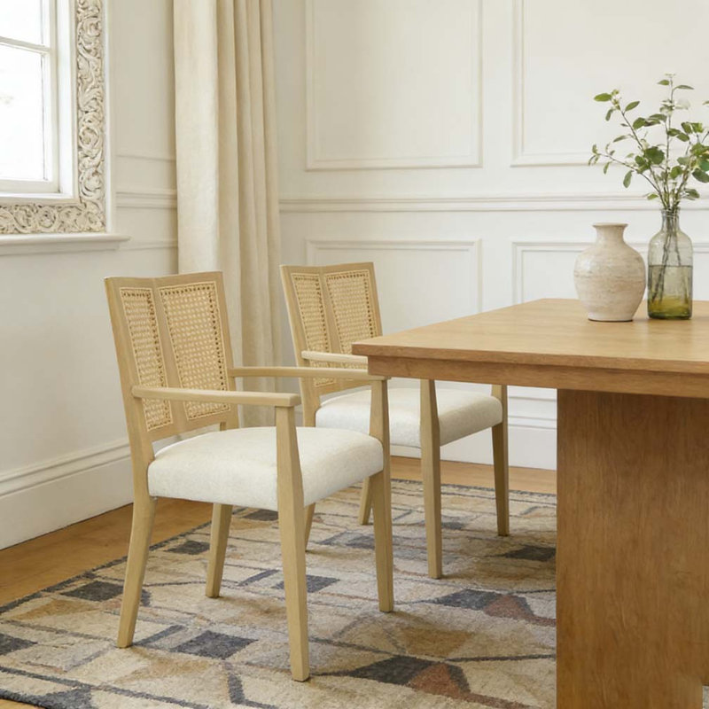 Chaise avec accoudoirs, Beige, frêne naturel